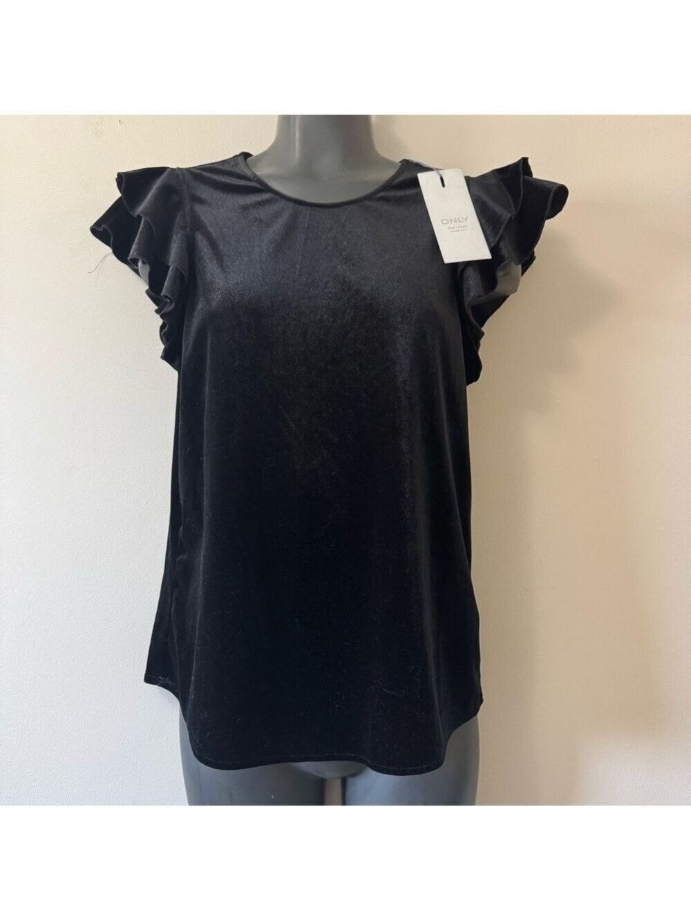 Only Black Velvet Ruffle Blouse
